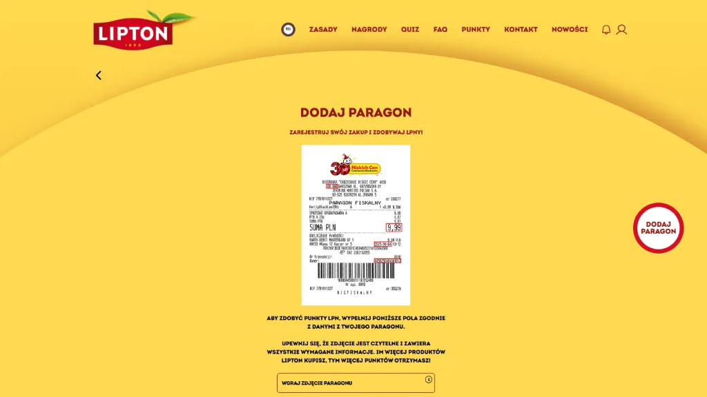 Loyalty program - add receipe page